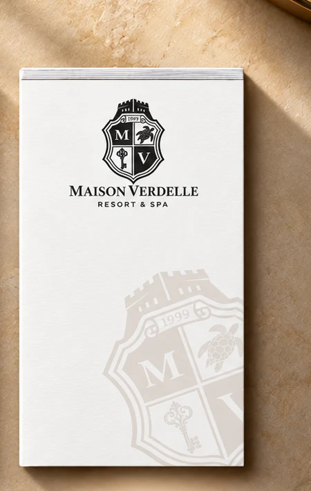 Bloc-notes d'hôtel compact 3,5 x 5,5 po à votre logo à côté d'un téléphone de chevet
